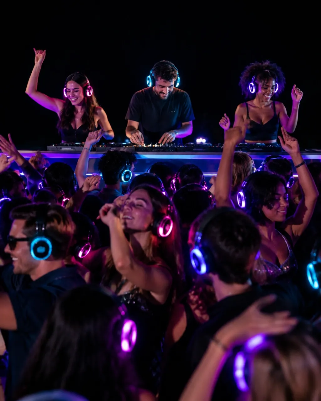 DJ mixing for a silent disco crowd